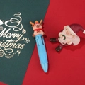 Mini penna a sfera natalizia a 4 colori con decorazione a renna 3D in azzurro - Natale Capibara-Renna