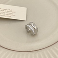 Close-up of double-layer silver ear cuff with zircons and star engraving details - Silver Micro-pave Zirconia Ear Cuff