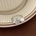Detail of adjustable silver ring featuring white pearls and a micro-set letter K design - Fish Tail Micro-pave Zircon Pearl Silver Style