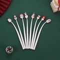 9-piece set of white Christmas silicone shake pens with snowmen and reindeer toppers - White Series (Snowman and Bear) / 0.5mm