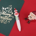 Mini penna a sfera natalizia a 4 colori con pupazzo di neve e fusto bianco lucido - Serie di Natale 6-Pupazzo di Neve Bianco
