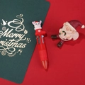 Penna a sfera di Natale 4 colori con simpatico coniglio su sfondo rosso festivo - Serie di Natale 7-Calza Bianca