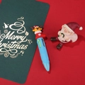Penna a sfera natalizia 4 colori celeste con decorazione di renna cartone animato - Serie di Natale 7-Calza Arancione