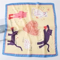 Vierkante zijden sjaal met cartoon kattenprint in beige en blauwe rand voor dames - 70x70cm / Beige Blauwe Rand Kat (FJ282-2)
