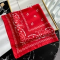 Elegant red paisley square satin scarf with smooth silk-like finish for women - Red Paisley Bandana Style (FJ252X-2)