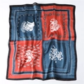 Morandi silk scarf featuring red and blue grid design with hand-drawn nautical patterns - Red Blue Contrast Sailing Elephant Print (FJ246-3)