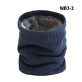 Winter striped knitted neck warmer in navy blue with thick grey fleece lining - Navy Blue