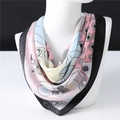 Elegant silk scarf featuring pink floral patterns and black borders on a white mannequin - Pink Blue Gradient Radiant Floral (FJ243-4)
