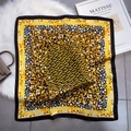 Fashionable 70cm square silk scarf featuring black and yellow floral patterns with F-motifs - Black Yellow Monogram Style (FJ525-3)