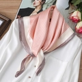 Classic pink houndstooth silk scarf tied on a white shirt with elegant styling - Pink / 70*70cm