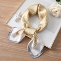 Classic yellow and white houndstooth silk scarf on white frame with elegant rose decoration - Yellow / 70*70cm