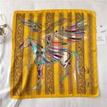 Elegant yellow square silk scarf featuring a colorful pegasus print and floral patterns - Geometric Pegasus Style (FJ460-2)