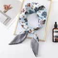 Elegant light blue silk square scarf with floral pattern and golden horseshoe design - 70*70cm / Light Blue Grey Border