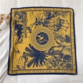 Elegant 70cm square silk scarf featuring yellow bird and tropical floral patterns - Ring Phoenix Style (FJ455-1)