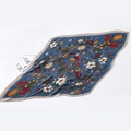 Blue pleated vintage floral silk scarf with red tulips and white lilies for women - Cyan Blue