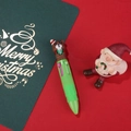 Penna a sfera di Natale a 4 colori con orsetto marrone su fusto verde regalo - Serie di Natale 4-Orso