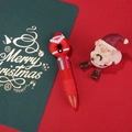 Mini penna a sfera multicolore natalizia con simpatico topper Babbo Natale in silicone - Serie di Natale 5-Babbo Natale