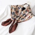 Elegant beige silk-feel scarf with floral patterns and gold accents on white shirt - 70*70cm / Coffee Edge