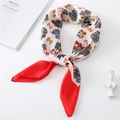 Elegant floral silk scarf with red borders and golden horsebit patterns in bow display - 70*70cm / Beige Red Edge