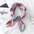 Pink satin scarf with cute cartoon cat pattern, versatile square neckerchief for women - 50*50CM / Pink Cat Style (FX-184)