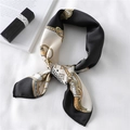 Retro chain print silk scarf with gold and black patterns on white textured fabric - Black Beige Gold Chain (FX-203)