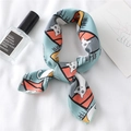 Cute cartoon cat print silk scarf in light blue for women, stylish neckerchief 50cm - 50*50CM / Green Cat Style (FX-182)