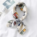 Elegant cream silk scarf with colorful cartoon cat patterns laid on a white fabric - 50*50CM / Beige Cat Style (FX-183)
