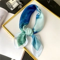 70cm gradient silk scarf with blue dye effect displayed in a golden frame - Blue Gradient Ocean Wave (FJ310-1) / 70*70cm