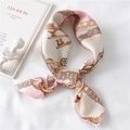 Elegant silk scarf with golden chain and key patterns on pink and cream background - Cream White Pink Patchwork Chain (FX-208)