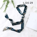 Dark teal skinny silk scarf with golden nautical chain pattern for women in a chic style - Deep Cyan Nautical Chain(LJ16-29)