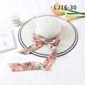 Elegant white straw hat with pink printed silk ribbon and stylish black rim stripes - Pink Vintage Clock Chain(LJ16-30)