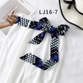 Elegant white wide-leg trousers with a navy blue polka dot silk scarf belt tied in a bow - Navy Blue Polka Dot(LJ16-7)