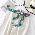 White casual trousers with green chain print silk scarf belt and summer straw hat - Green Pink Edge Chain Harness(LJ16-24)