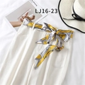 Narrow silk scarf with yellow chain pattern styled as a waist belt on white trousers - Bright Yellow Grey White Chain(LJ16-23)
