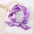 Elegant lavender purple satin square scarf tied as a stylish accessory for women - Light Purple