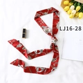 Elegant red skinny scarf with golden chain patterns for a chic vintage aesthetic - Red Gold Chain Emblem(LJ16-28)