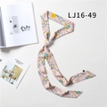 Pink narrow twilly silk scarf with yellow floral patterns and tapered ends for women - Pink Fresh Floral Wheat(LJ16-49)