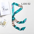 Teal satin skinny scarf with pink floral print for hair or neck styling - Cyan Green Pink White Floral(LJ16-52)