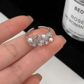 Franse vintage parelring met micro-gezette zirkoon en verstelbare open zilveren band - Zilver