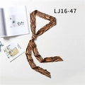 Chic leopard print narrow silk scarf styled as a knotted ribbon belt for women - Brown Black Tiger Animal Print(LJ16-47)