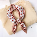 Silk-like long scarf with red ladybug and geometric print tied on a pleated blouse - Ladybug Pattern (Pink Edge) (LX 7)