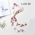Chic cream floral skinny scarf with elegant pink patterns for hair and neck styling - Cream White Pink Earthy Floral(LJ16-50)