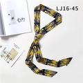 Narrow skinny scarf featuring yellow and grey abstract prints for modern styling - Yellow Grey Navy Abstract(LJ16-45)
