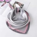 Houndstooth square silk scarf with pink stripes and satin finish on white background - Gray