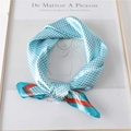 Classic blue and white houndstooth silk scarf with elegant colorful contrast borders - Blue