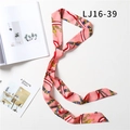 Pink narrow long scarf featuring vintage chain prints and a silky satin finish - Light Pink Retro Equestrian Stripe(LJ16-39)