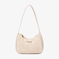 Borsa sottobraccio a mezzaluna in pelle PU oro chiaro con dettagli dorati eleganti - Bianco Sporco