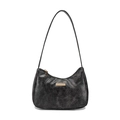 Borsa hobo retrò nera in ecopelle con trama screpolata e placca metallica dorata - Nero