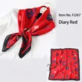 Red cartoon crown pattern silk square scarf with elegant black border for women - Red