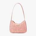 Borsa a spalla rosa chiaro in ecopelle con trama marmorea e placca dorata - Rosa